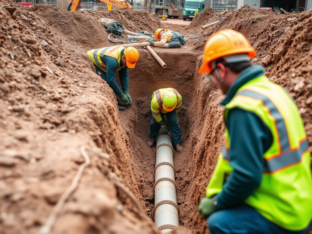 Underground drainage pipework laid in a trench