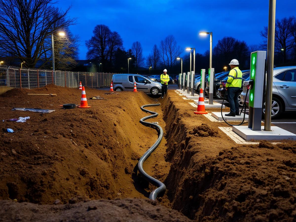 Trenching and civil works for a new EV charging station