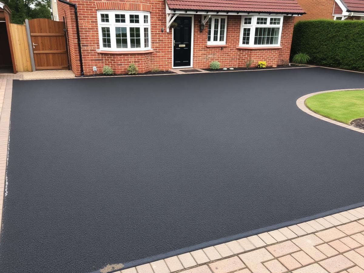 Newly laid tarmac driveway